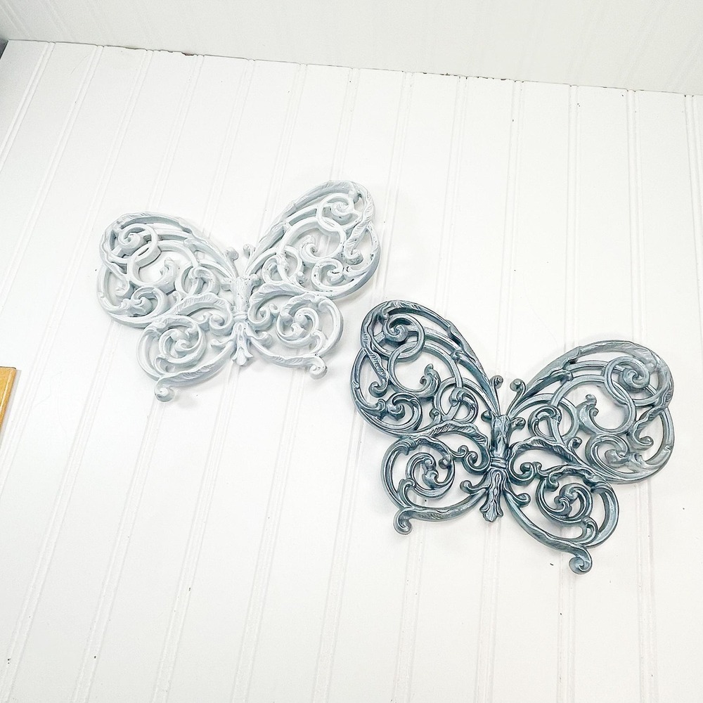 Vintage Burwood Butterfly Decor - White & Silver Butterflies Wall Hanging - Picture 2 of 6